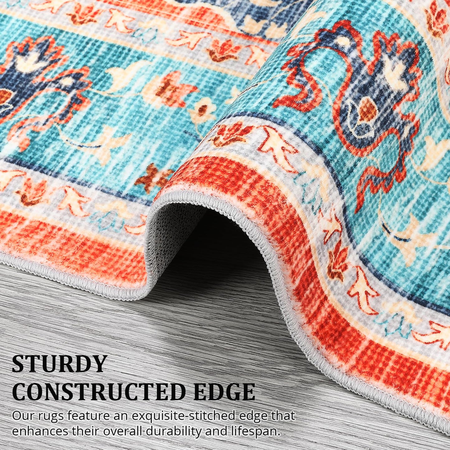Garvee 5x7 Ft Low Pile Soft Retro Accent Rug, Boho Carpet, Washable Rugs, Stain Resistant, Non Slip Waterproof Carpet, for Entryway, Bedroom, Dinning Room, Red & Blue