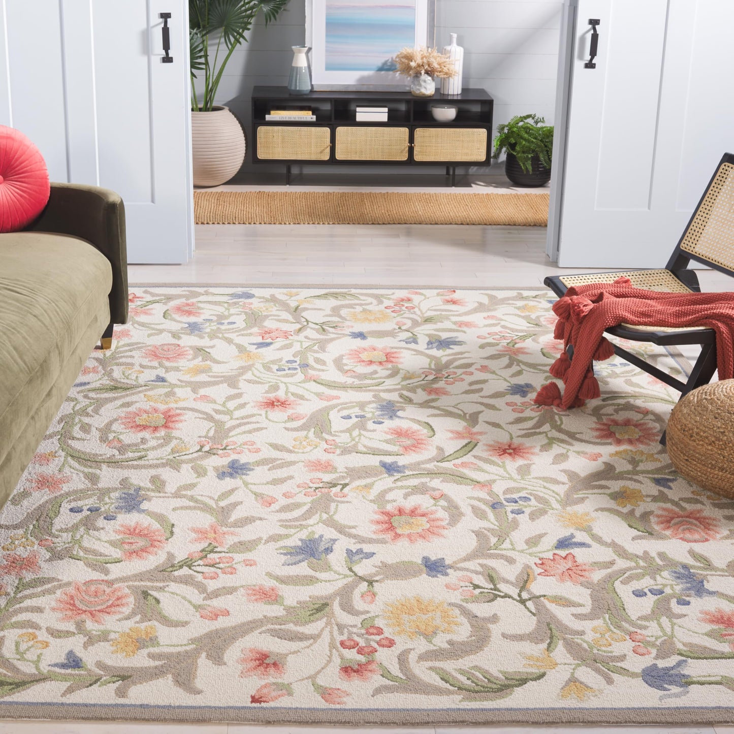 SAFAVIEH Chelsea Collection Area Rug - 10' x 14', Ivory, Hand-Hooked French Country Wool, Ideal for High Traffic Areas in Living Room, Bedroom (HK248A)