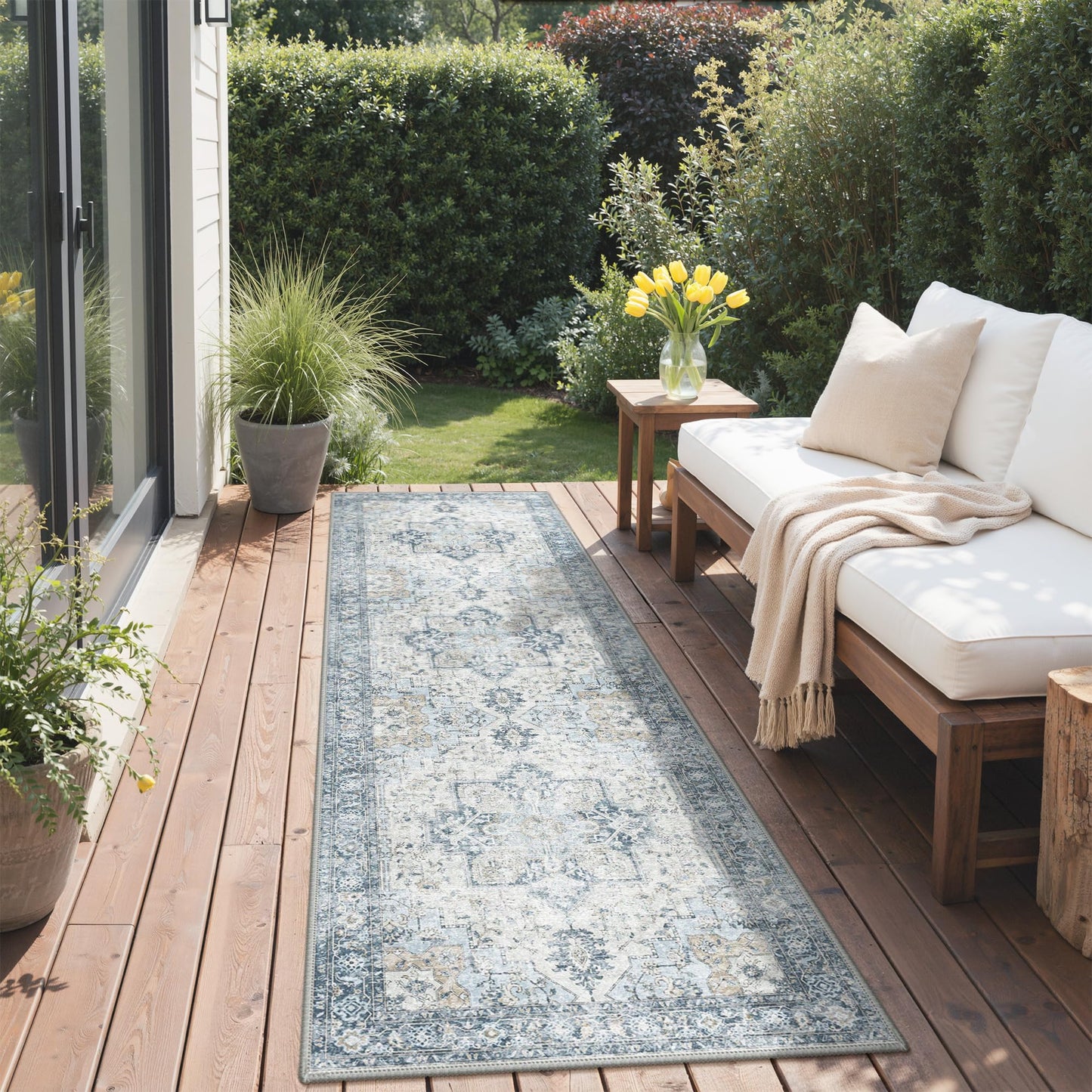 GENIMO Outdoor & Indoor Runner Rug 2.5'x8', Waterproof, Non-Shedding, Easy Cleaning, Boho Mat for Patio, Kitchen, Balcony, Bath Room, Deck, Bedroom, Camping, Outside Carpet,Blue