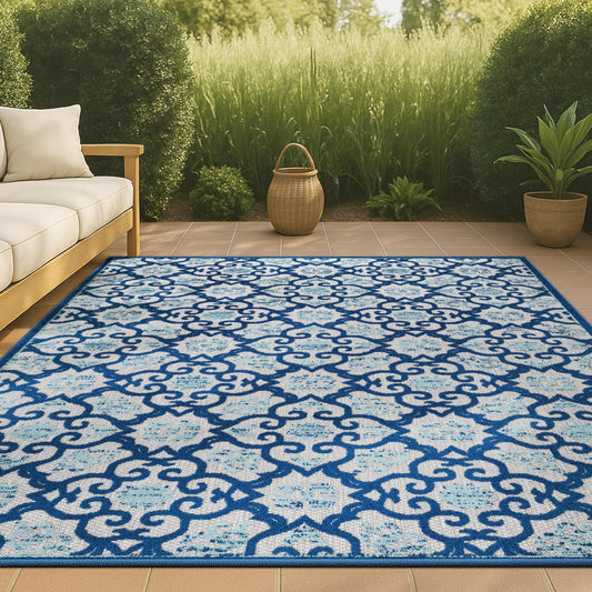 JONATHAN Y Tile Trellis Indoor Outdoor Area Rug 4X6 Light Gray/Blue, Gallia High-Low for Backyard, Patio, Porch, Easy-Cleaning, High Traffic, Pet-Friendly, Non-Shedding (AMC107B-4)