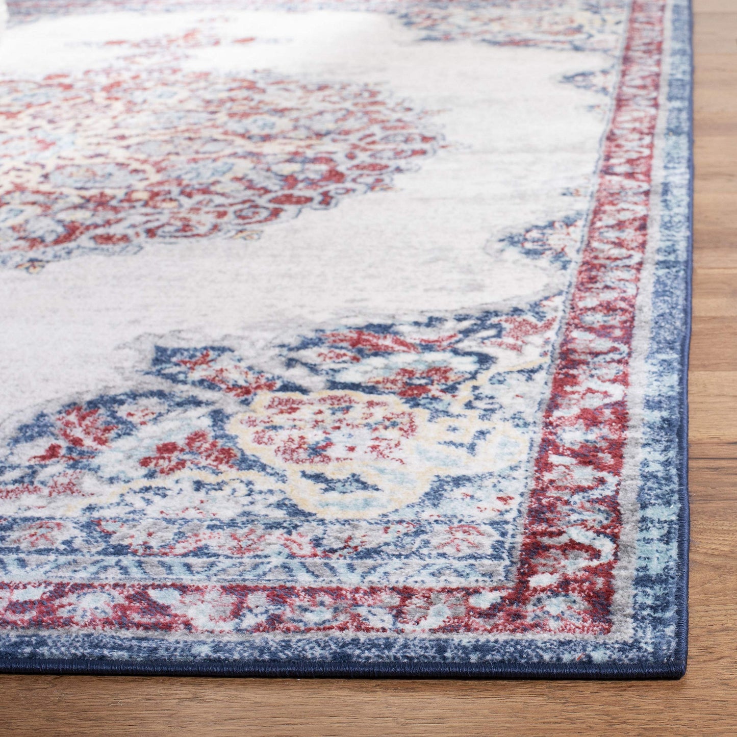 SAFAVIEH Brentwood Collection Runner Rug - 2' x 10', Ivory & Red, Medallion Distressed Design, Non-Shedding & Easy Care, Ideal for High Traffic Areas in Living Room, Bedroom (BNT867A)