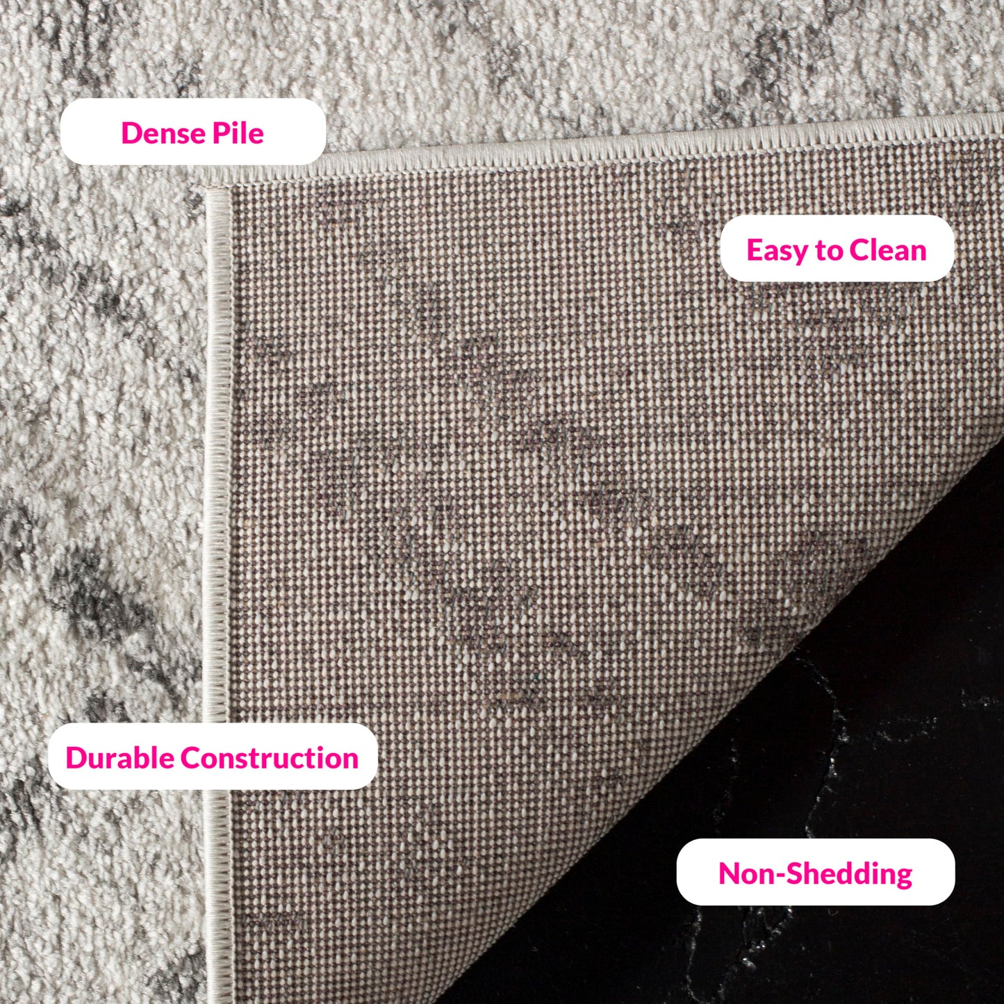SAFAVIEH Adirondack Collection Area Rug - 8' Square, Light Grey & Grey, Modern Diamond Distressed Design, Non-Shedding & Easy Care, Ideal for High Traffic Areas in Living Room, Bedroom (ADR131C)