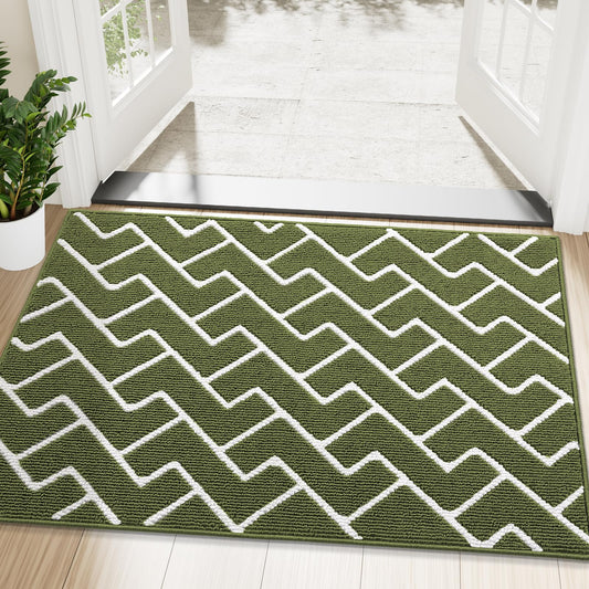 OLANLY Front Door Mat, Non-Slip Rubber Backing, Dirt Resistant and Absorbent, Washable, Easy to Clean Low-Profile Indoor Doormat for Back Door, Entryway, Inside Entrance, 48x32, Green