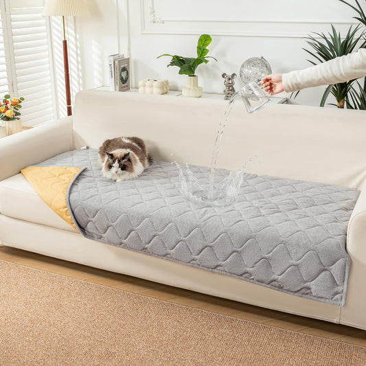 PuTian Waterproof Couch Cover for Dogs - Washable Sectional Sofa Cover with Non-Slip Straps, Pet Friendly Couch Protector & Dog Mat - 36''X63'' 90cmX160cm Light Gray