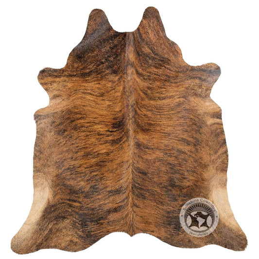Sunshine Cowhides 100% Genuine Brindle Reddish Cowhide Rug - Modern Style Animal Skin Rug & Floor Carpet for Living Room, Bedroom, Kitchen & More - Large (6x6-7ft)