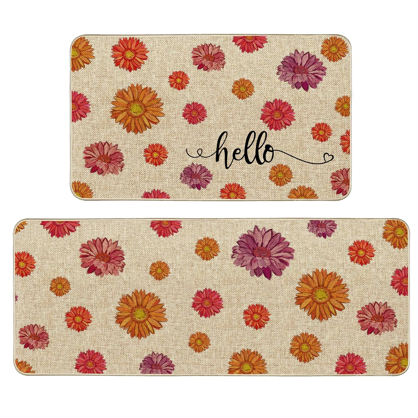 Tikeciti Spring Summer Vibrant Daisies Kitchen Mats Set of 2, Daisy Floral Kitchen Rugs Seasonal Holiday Floor Non-Slip Low Profile Mat Farmhouse Home Decor 17x29 and 17x47 Inch