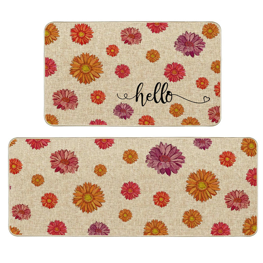 Tikeciti Spring Summer Vibrant Daisies Kitchen Mats Set of 2, Daisy Floral Kitchen Rugs Seasonal Holiday Floor Non-Slip Low Profile Mat Farmhouse Home Decor 17x29 and 17x47 Inch