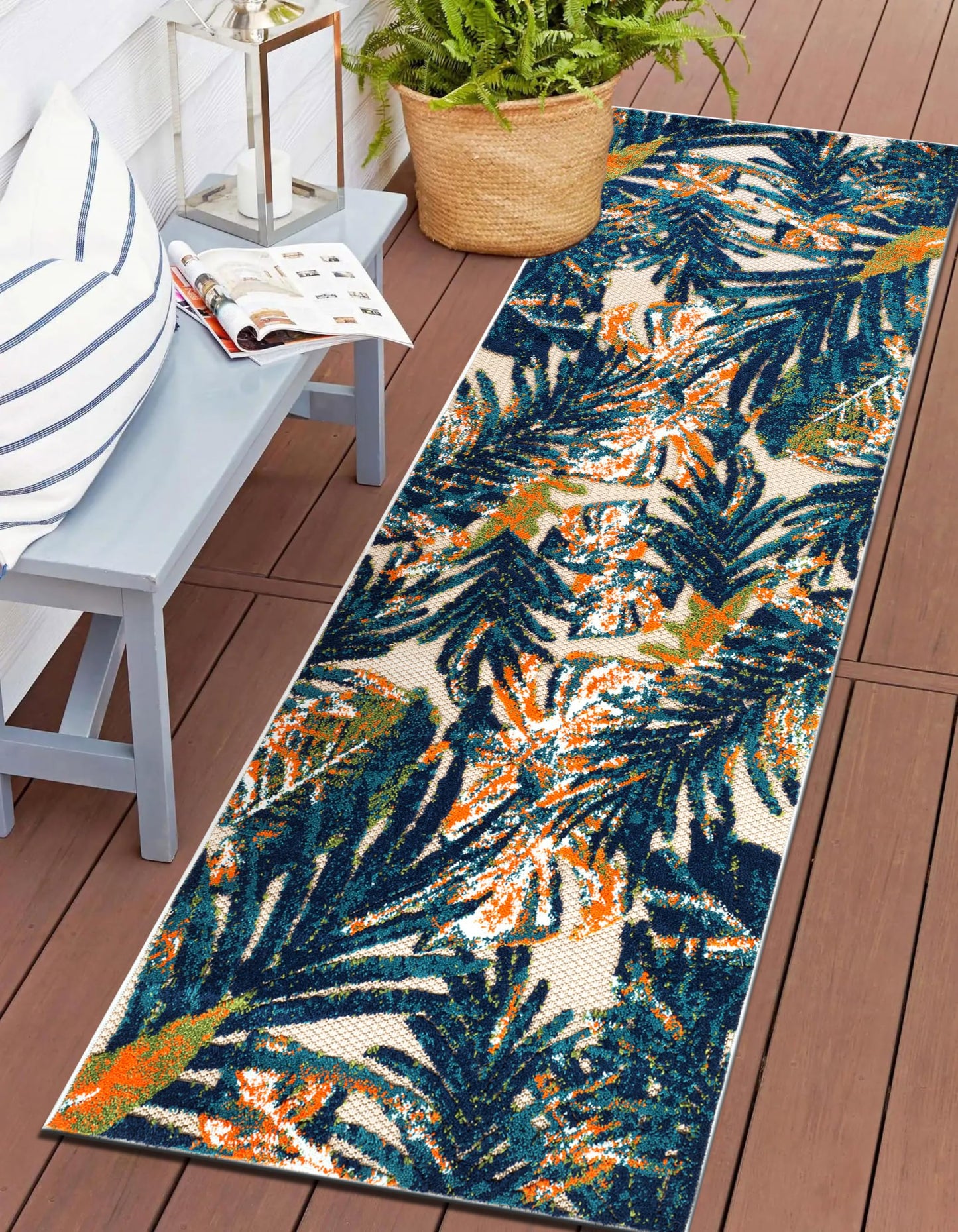 Rugshop Tropical Floral Leaves Indoor/Outdoor Runner Rug Durable Polypropylene, Non-Shedding, Easy to Clean, Perfect for Patio, Backyard, Deck and Outdoor Lounge, High Traffic Areas, 2' x 7'