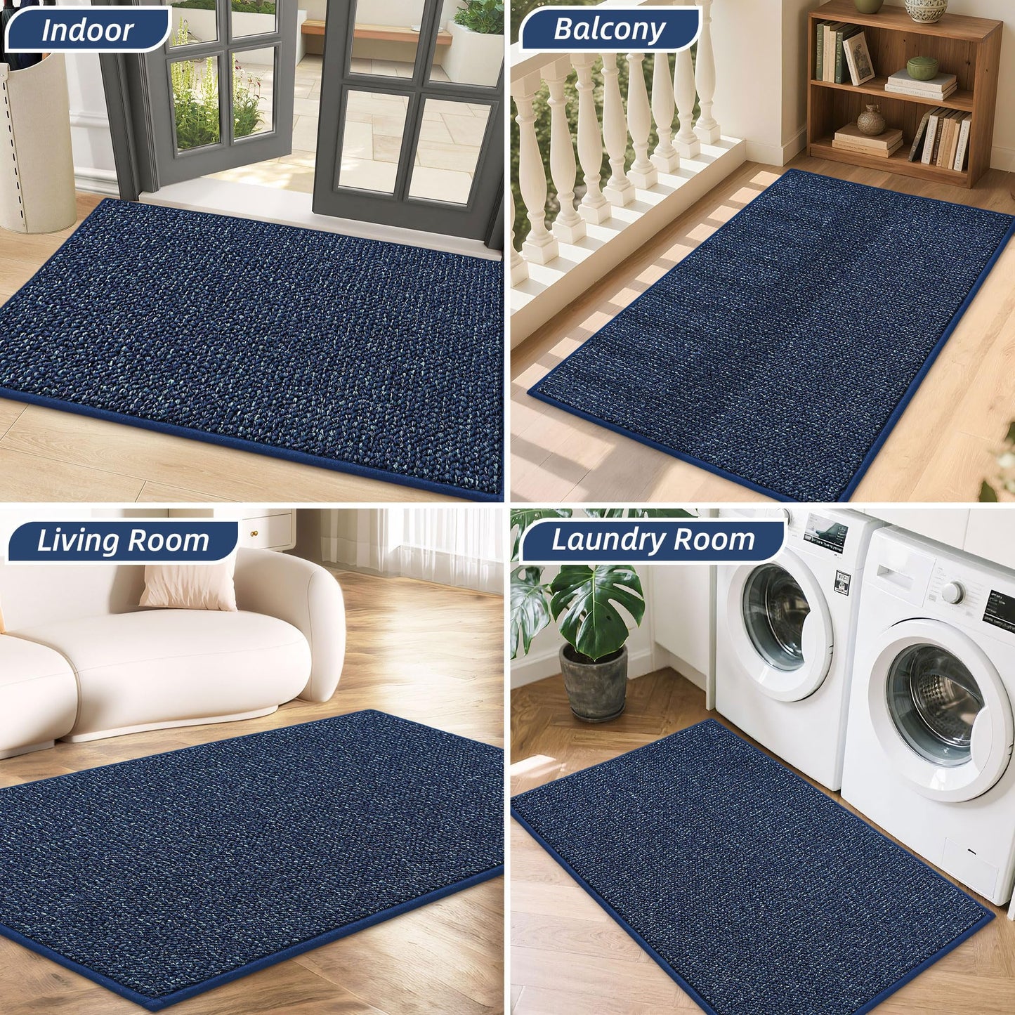 BEQHAUSE Dirt Trapper Door Mat 24" x 36", Non-Slip Washable Doormats Entrance Mat, Dirt Resistant and Absorbent Welcome Mat, Low Profile Floor Mats for Front Back Door and Entryway, Blue