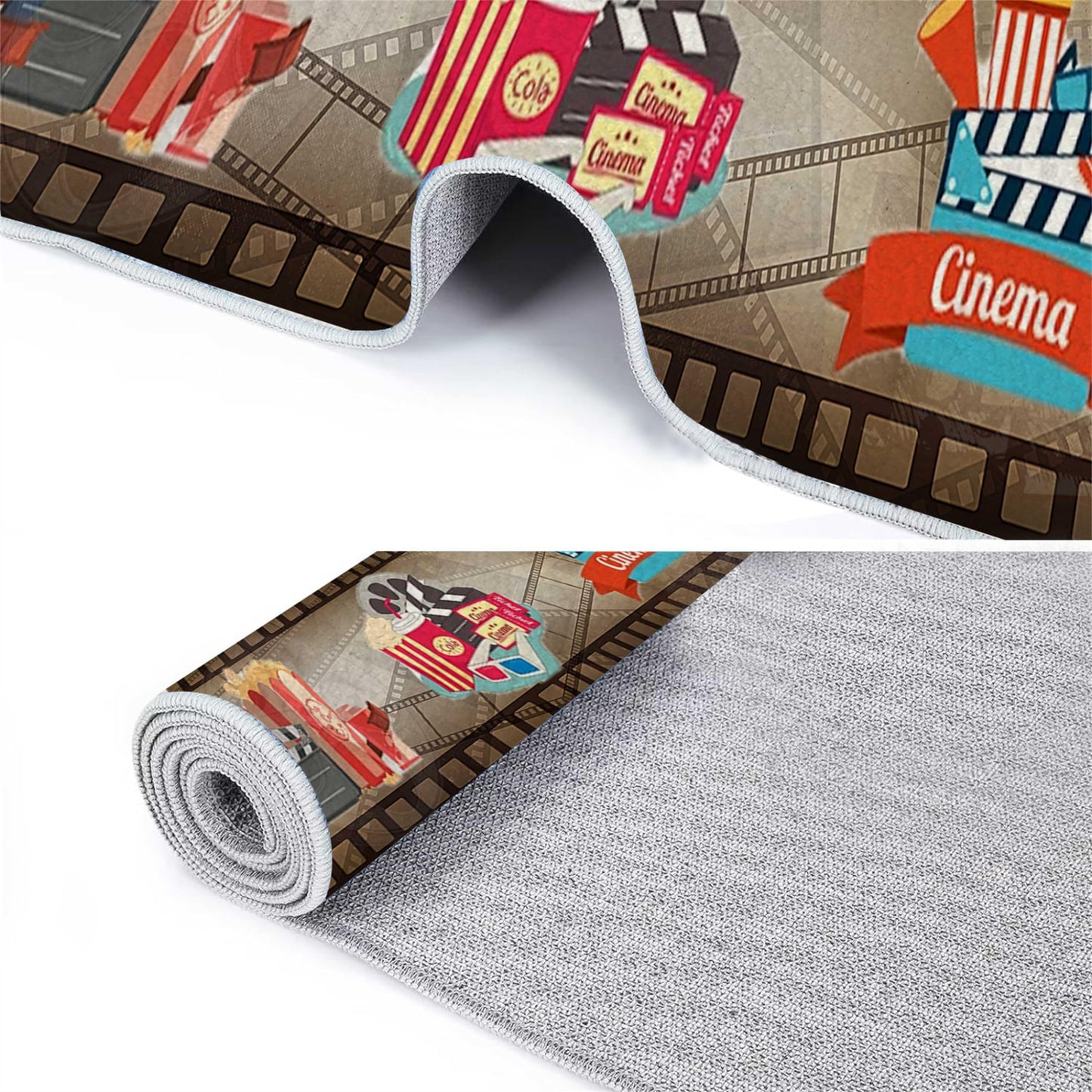 Srocvi Movie Time Long Rug Home Cinema Theatre Clapboard Ticket Popcorn Print Design Carpets for Living Room Retro Red Non-Skid Foldable Long Door Mats for Indoor Kids Bedroom Hallway Porch, 2x7ft