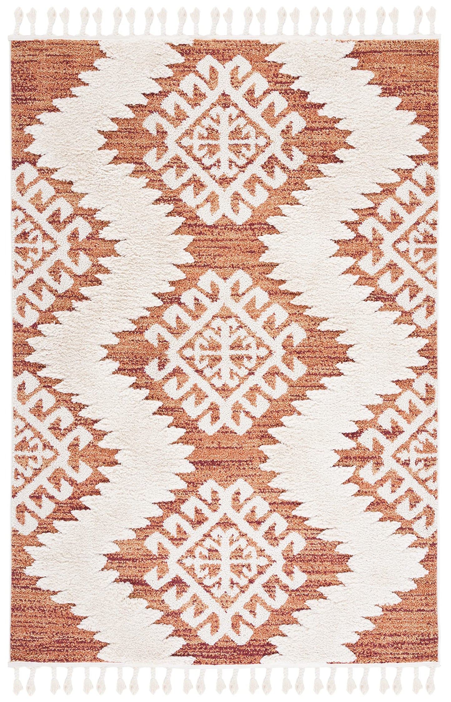 SAFAVIEH Moroccan Tassel Shag Collection Area Rug - 6'7" x 9'2", Orange & Ivory, Boho Design, Non-Shedding & Easy Care, 2-inch Thick Ideal for High Traffic Areas in Living Room, Bedroom (MTS652P)