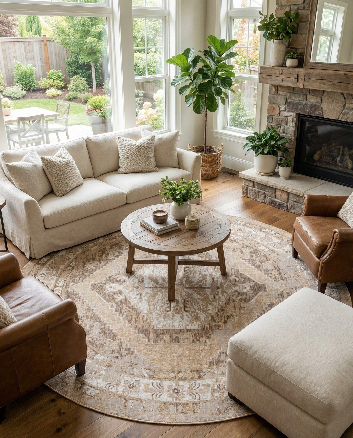 Rugs.com - Outdoor Traditional Rug – 13 Ft Round Natural Indoor/Outdoor Rug – Weather Resistant Flatweave for Patios, Decks, and Porches