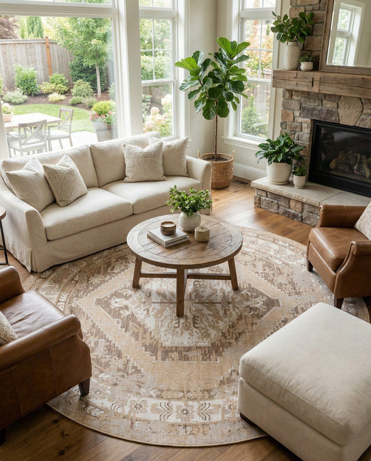 Rugs.com - Outdoor Traditional Rug – 13 Ft Round Natural Indoor/Outdoor Rug – Weather Resistant Flatweave for Patios, Decks, and Porches
