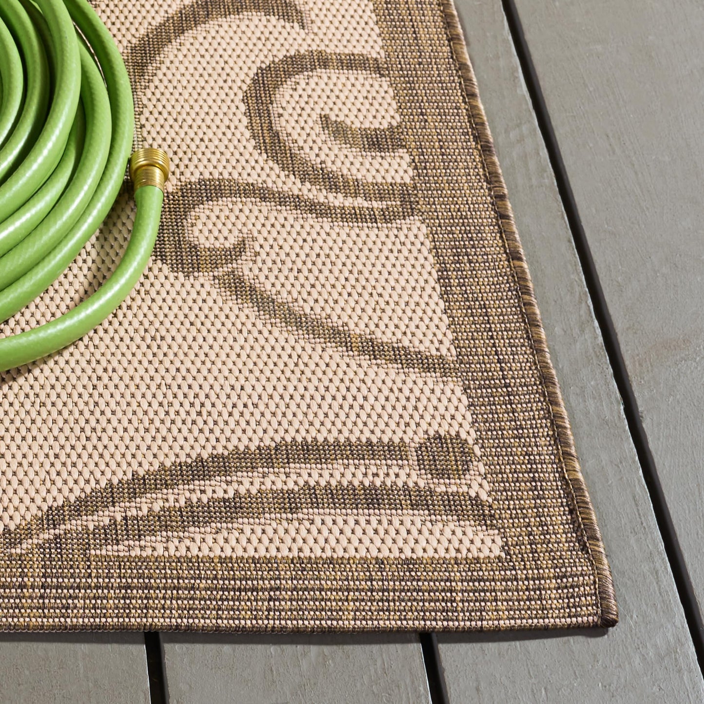 SAFAVIEH Washable Rug Outdoor Courtyard Collection - 2'3" x 6'7" Runner, Natural & Brown, Non-Shedding & Easy Cleaning, Ideal for Patio, Entryway, Mudroom, Hallway, Kitchen (CY2665-3001)