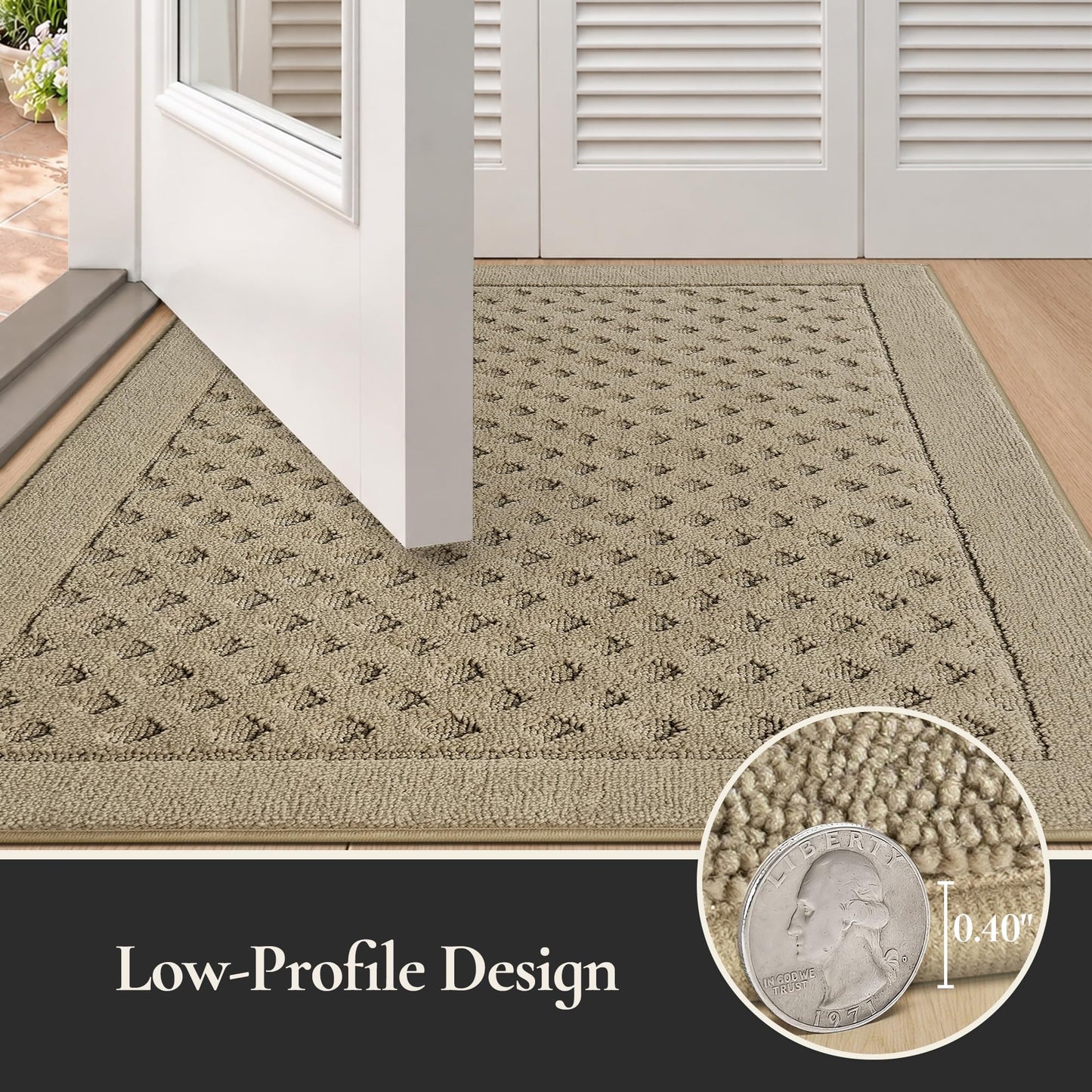 MatMaven Dirt Trapper Door Mat 20"x 32", Non-Slip Washable Doormat Entryway Rugs, Dirt Resistant and Absorbent Welcome Mat, Low Profile Floor Mats for Front Back and Entrance, Beige