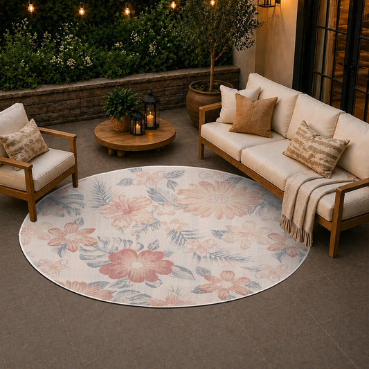 Loom&Crate 5ft Round Outdoor Rug - Pet & Kid Friendly, Versatile for Patio, Deck, Backyard, Indoor & Outdoor Areas, Size: 5'3" Round
