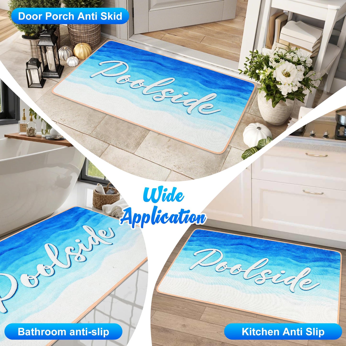 Whmayai 24" x 48" Poolside Non Slip Mat, Ggradual Blue Outdoor Rubber Pool Deck Mats with Drainage, Anti-Slip Waterproof Rug for Swimming Pool, Beach, Patio and Boat Dock