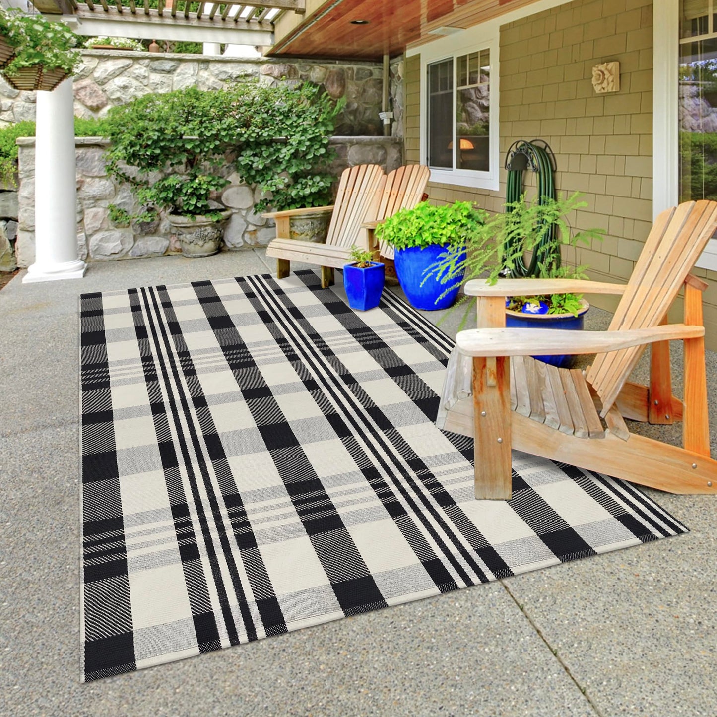 Aoczes Buffalo Plaid Outdoor Rug 4x6 Cotton Woven Rug Black and Off White Checkered Rug Front Porch Decor Washable Indoor Outdoor Area Rug for Living Room Bedroom Dining Room Patio Farmhouse Carpet