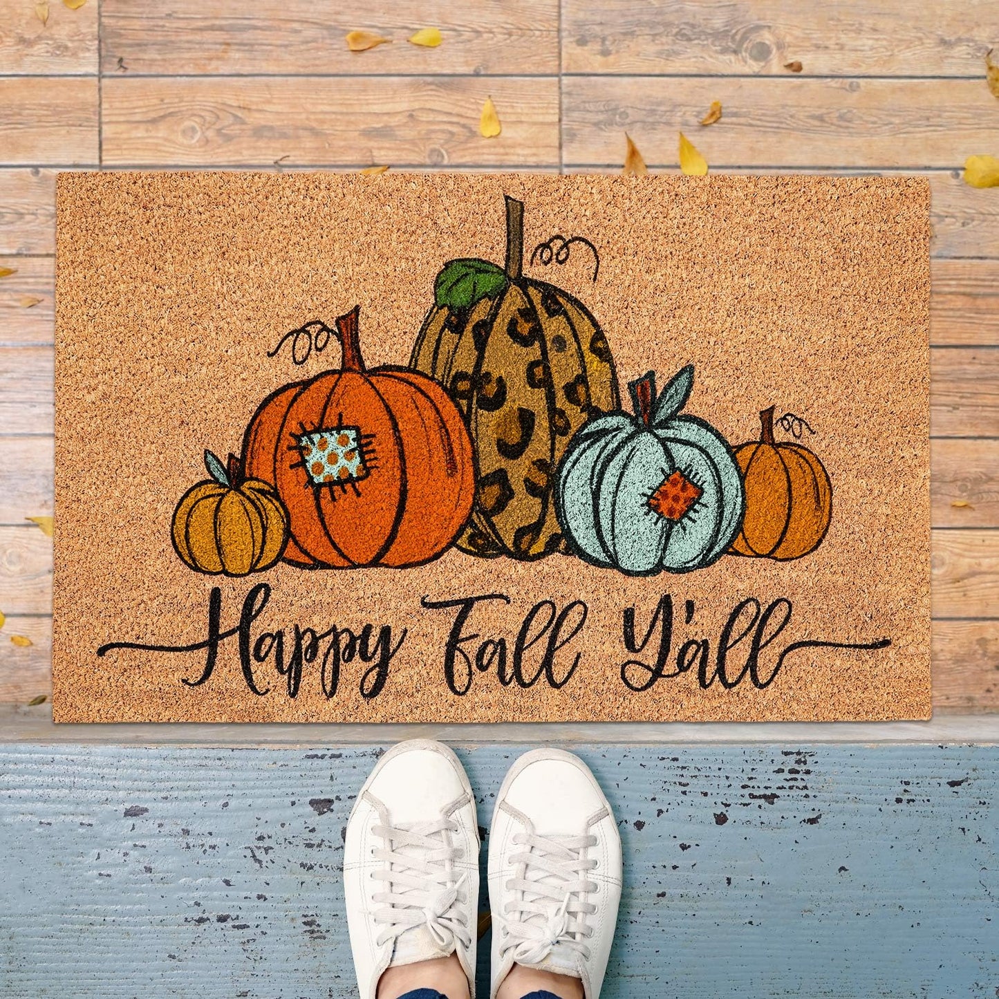 JarThenaAMCS Fall Natural Coir Doormat Autumn Pumpkin Floor Mat Rustic Farmhouse Non-Slip Rectangle Entrance Door Rug for Thanksgiving Harvest Indoor Outdoor Bathroom, 16.5 x 29.1 in