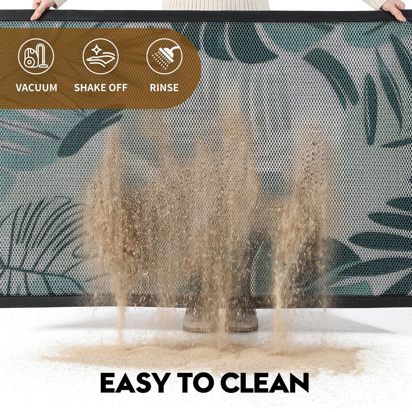 WELDUN Front Door Mat, Heavy Duty Non-Slip Rubber Dirt Trapper, Quick-Dry Low-Profile Washable Easy Clean, Welcome Mat for Indoor Outdoor Entryway Porch Patio Garage Mudroom 30"x17", Green Leaves