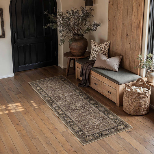 HUGEAR Brown Washable 2x6 Runner Rugs for Hallway Entryway Vintage Distressed Neutral Rug Carpet Durable Soft Non Slip & Shedding Stain Resistant Low Pile Indoor Home Decor