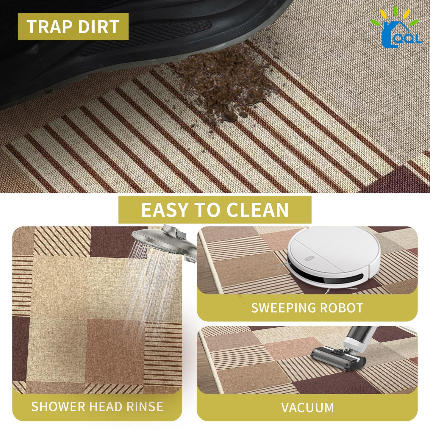QQL 17"x30" Ultra Thin Front Door Mat, Non-Slip Rubber Backing, Dirt Trapper Doormat, Easy Clean Entryway Rug, Square Grid, RV Tent Entrance Mat