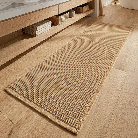 MIULEE Waffle Bathroom Runner Rugs, Super Absorbent Non Slip Bath Rug, Upgraded Soft Quick Dry Washable Boho Large Bath Mat with Tassels for Hallway Laundry Room Bedroom, 2'x5' (24"x60"), Brown