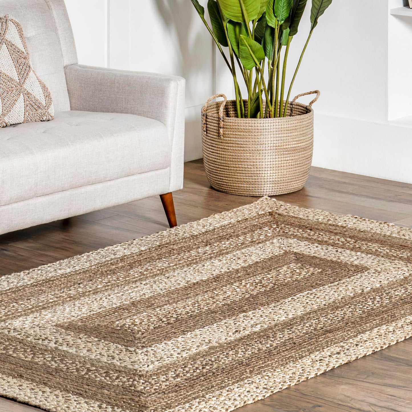 Nuloom Charlene Natural/Ivory, 5' x 8' Oval, Solid, Jute, Soft and Textured, High Traffic, Stain Resistant, Easy Clean, Durable Area Rug for Bedroom, Living Room, Dining Space, Foyer, Entryway
