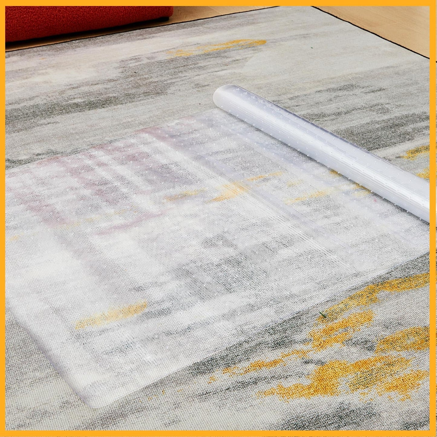 Tinideya 2 Rolls 27 in x 6 ft x 0.017 in Clear Plastic Floor Protector PVC Runner with Grippers Non Slip Stain Resistant Floor Mat Ribbed Covering for Carpet Rug High Traffic Hallway Entrance