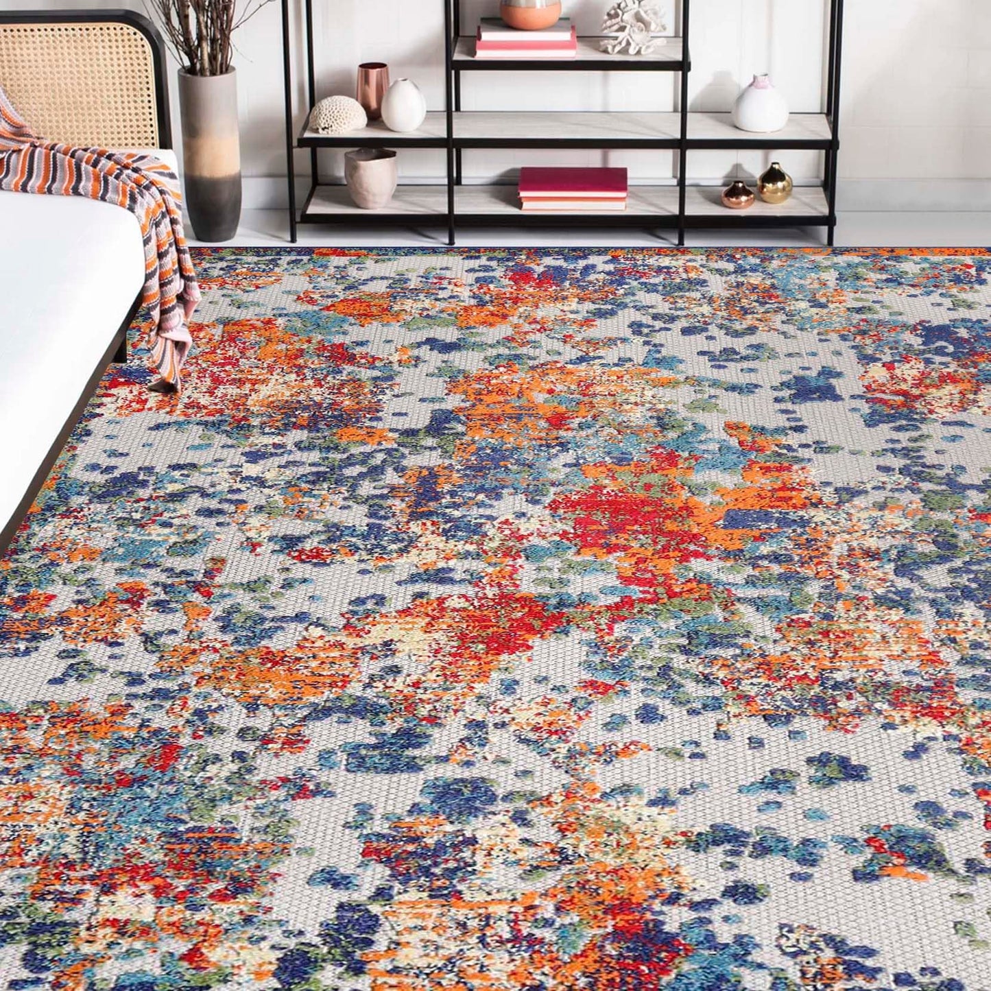 Superior Indoor Outdoor Area Rug, Perfect for Patio, Bedroom, Kitchen, Living Room, Entryway, Playroom, Nursery, Carpet Cover, Abstract Splatter Modern, Kalina Collection, 4' x 6', Cream