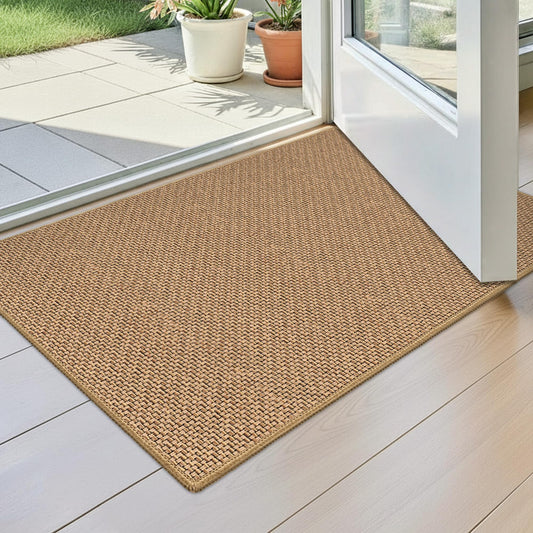 StepAura Indoor Ultra Thin Door Mat 17"x29", Low Profile Non Slip Rubber Backing Front Door Mat Indoor Entrance, Beige