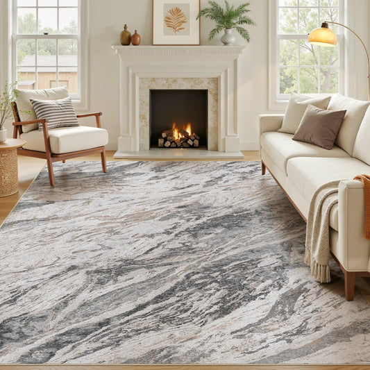 Micgeek Area Rugs for Living Room: 5X7 Abstract Washable Rug Modern Neutral Large Soft Stain Resistant Non-Slip for Bedroom Dining Room Indoor Home Office Carpet - Taupe