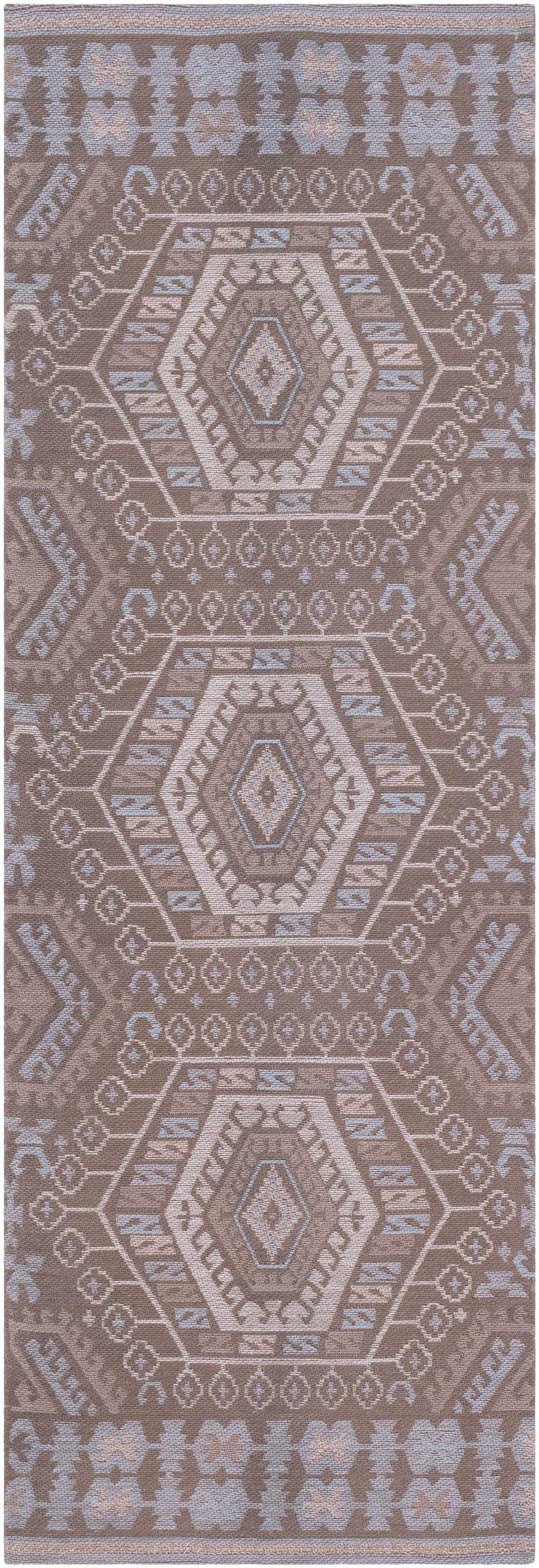 Hauteloom Honeydew Recycled Material Area Rug - Geometric Medallion Diamond Border Triangle - Bohemian Transitional Tribal Southwestern Navajo - Medium Brown, Light Gray, Cream, Brown, Taupe - 2' x 3'