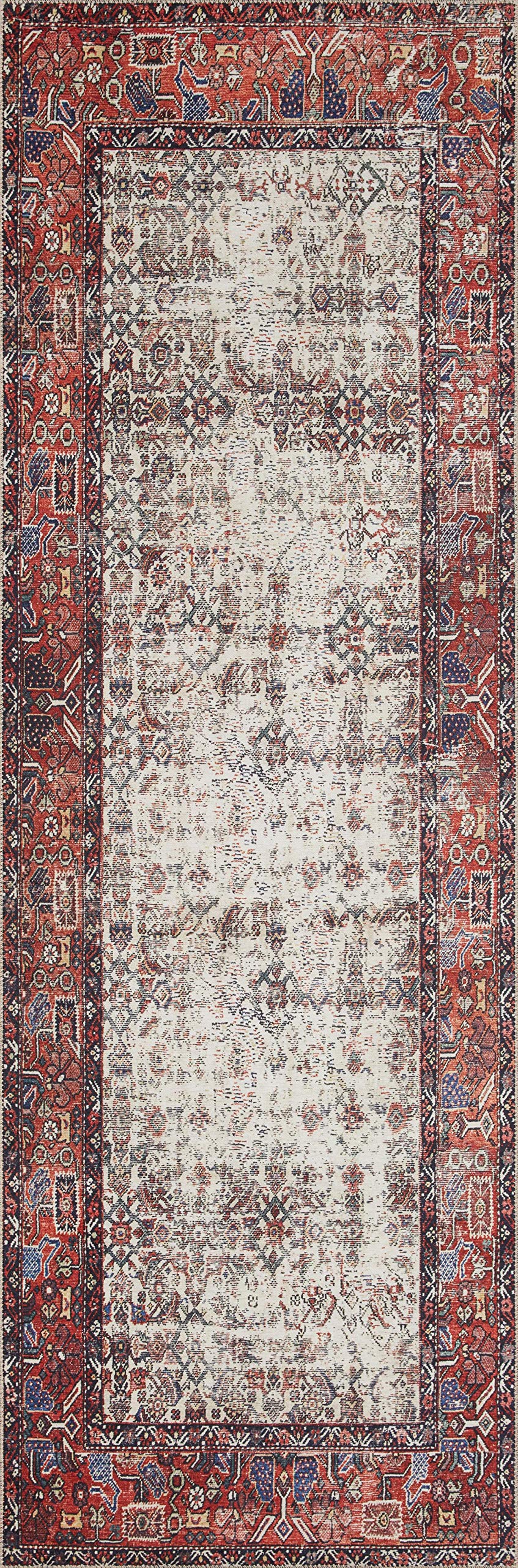 Loloi Layla Collection LAY-12 Ivory/Brick 7'-6" x 9'-6" .13" Thick Area Rug, Soft, Durable, Vintage Inspired, Distressed, Low Pile, Non-Shedding, Easy Clean, Printed, Living Room Rug