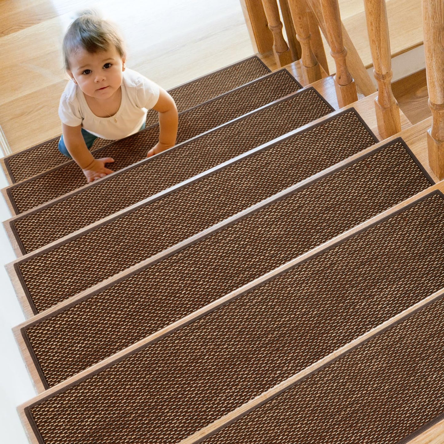 SMILOOL Stair Treads Non Slip for Wooden Steps Indoor 9" x 36" 15 Pack Extra Wide Stairs Tread Carpet Runner, Step Pads with Reusable Adhesive for Dogs Kids Elders, Machine Washable, Brown
