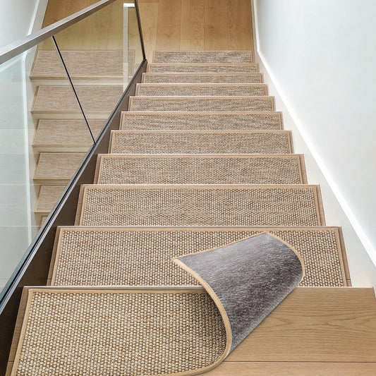 WICHEMI Stair Treads for Wooden Steps Indoor, 9"x30" Peel and Stick Stair Treads Non Slip 15 Pack Carpet Stair Treads with Reusable Adhesive for Dogs Kids Elder, Beige