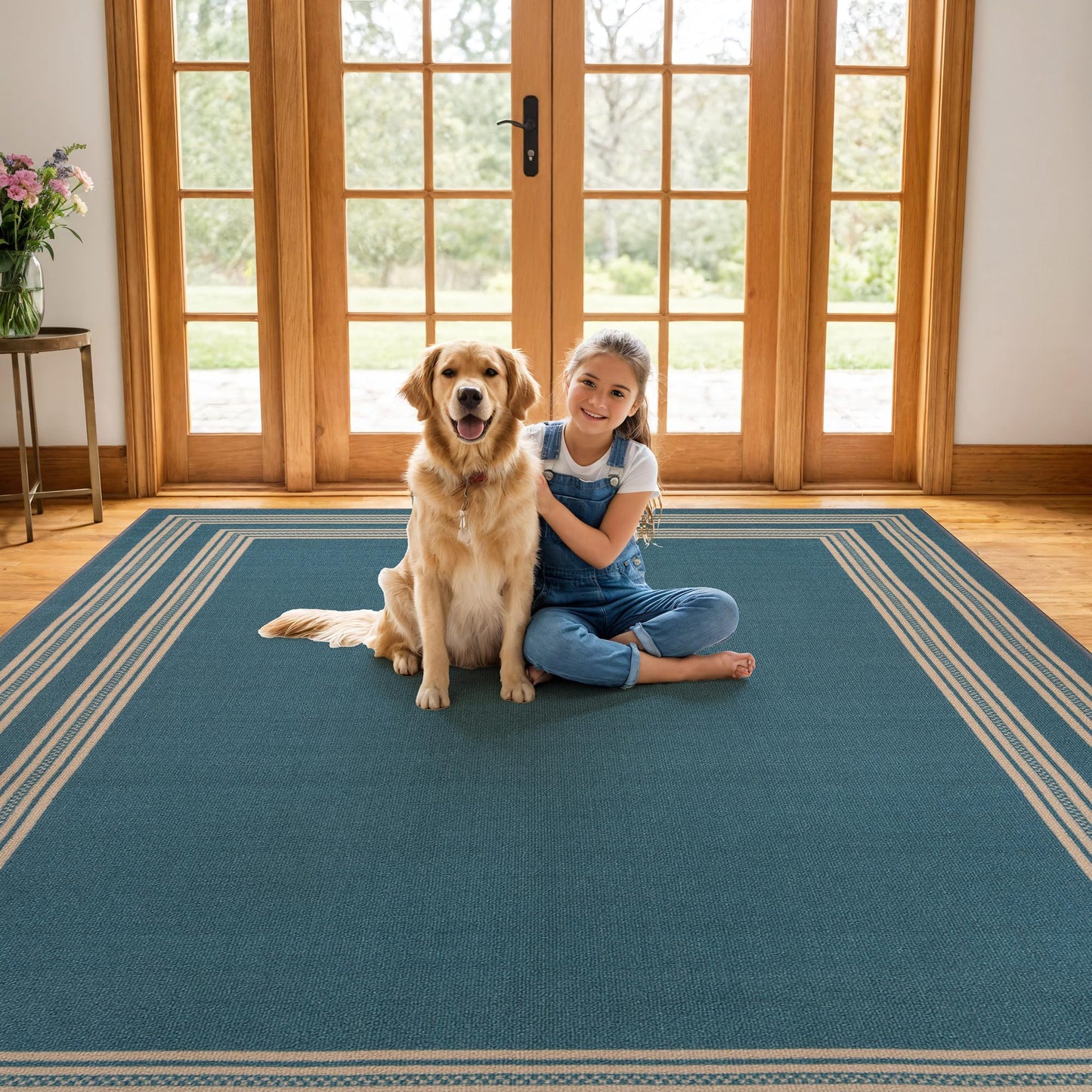 Rugshop Ornate Framed Border Power Loomed Indoor Area Rug, Deep Cobalt Decorative Frame Design, Non-Slip Backing, Living Room Bedroom Entryway, Easy-Care Spot Clean, 7'10" x 10' Blue