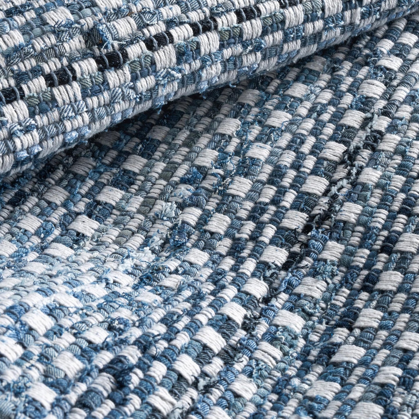 Dash & Albert Denim Stone Blue Handwoven Cotton Rug, 7.5 X 9.5 Feet, Blue Geometric Pattern - Premium Luxury Hotel Quality Soft Breathable Hypoallergenic Machine Washable Easy Care All Season