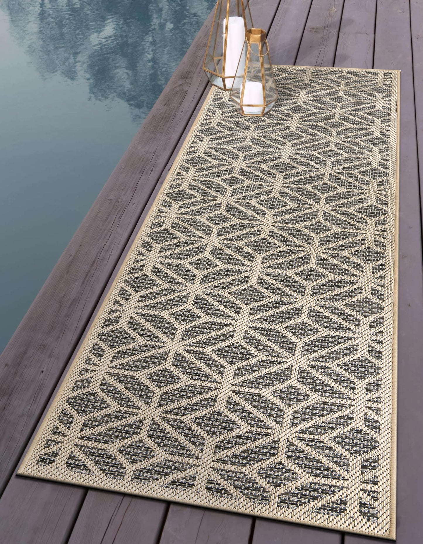 Rugshop Blue Contemporary Geometric Indoor/Outdoor Area Rug — Hose Washable for Hallway, Entryway and Kitchen, 2'3" x 10'