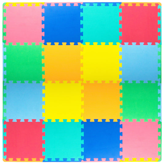 ProSource Baby Play Mat, Soft Foam Floor Tiles for Kids, Interlocking EVA Panels for Playpen Use, Crawling Development Surface, Safe Non-Toxic Toddler Flooring, 16 Tiles, Multicolor