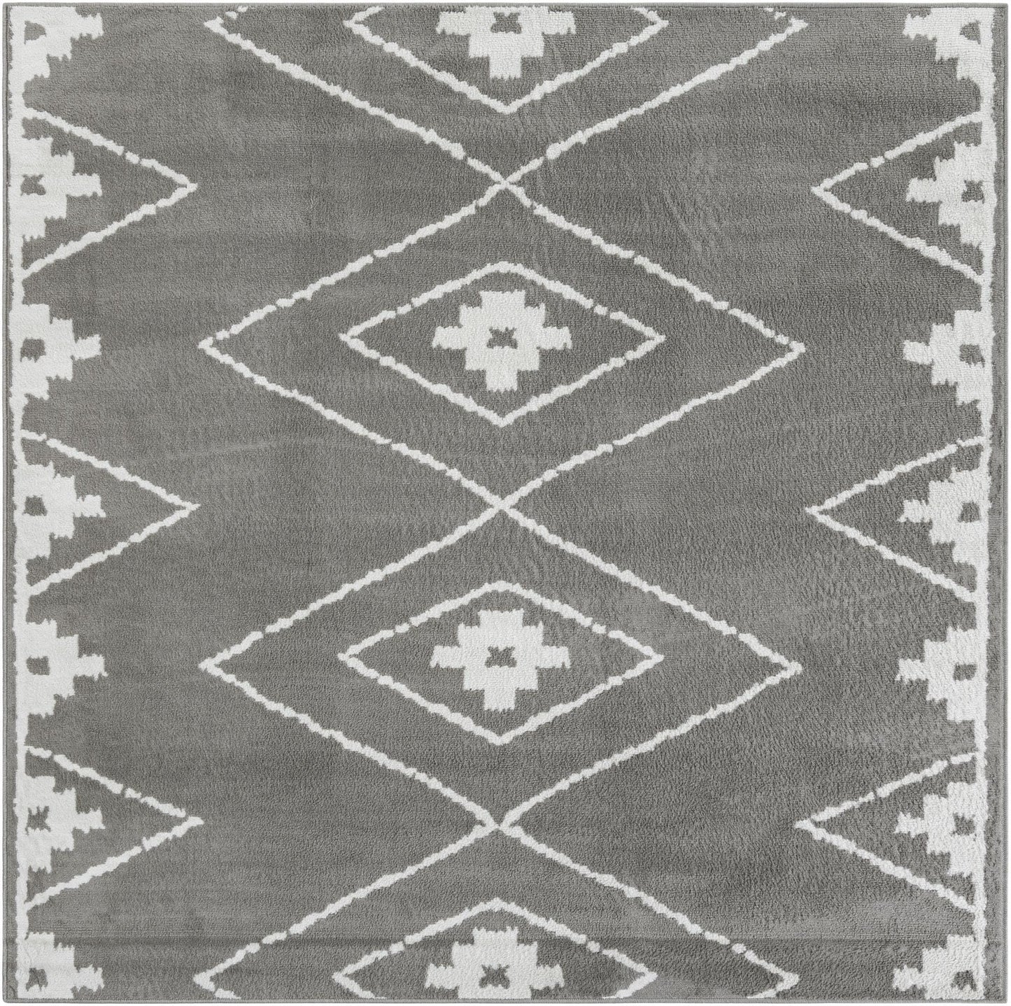 Rugs.com - Oslo Rug – 8 Ft Square Gray Stain-Resistant Area Rug – Modern Geometric Diamond Motif for Living Rooms, Bedrooms, and Home Offices