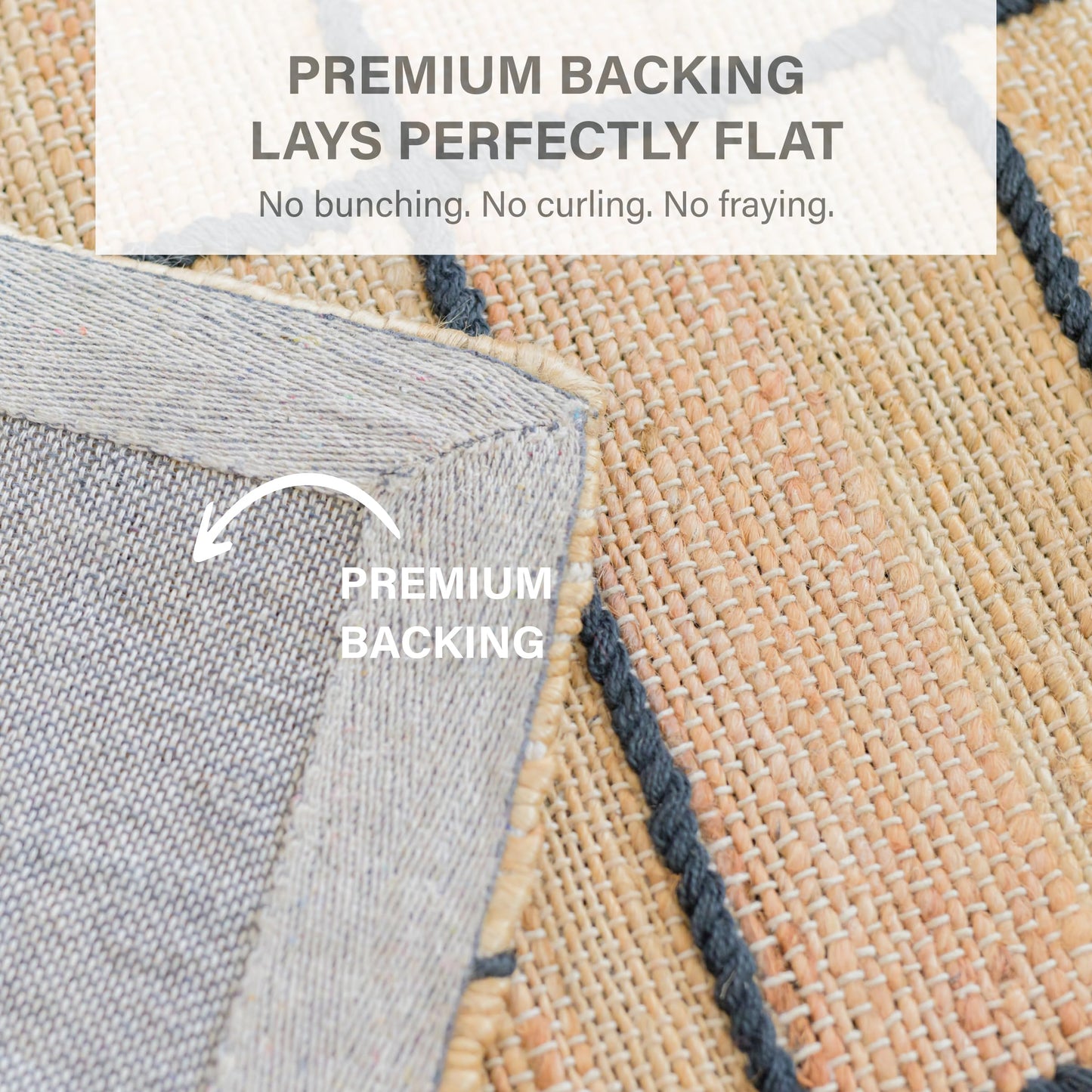 Homespice Nell Jute Plaid Area Rug 4x6' - Cotton Backed Premium Handmade Jute Geometric Area Rug for Bedroom and Office, Lays Flat, Won't Fray or Shed, Rich Natural Brown & Black Windowpane