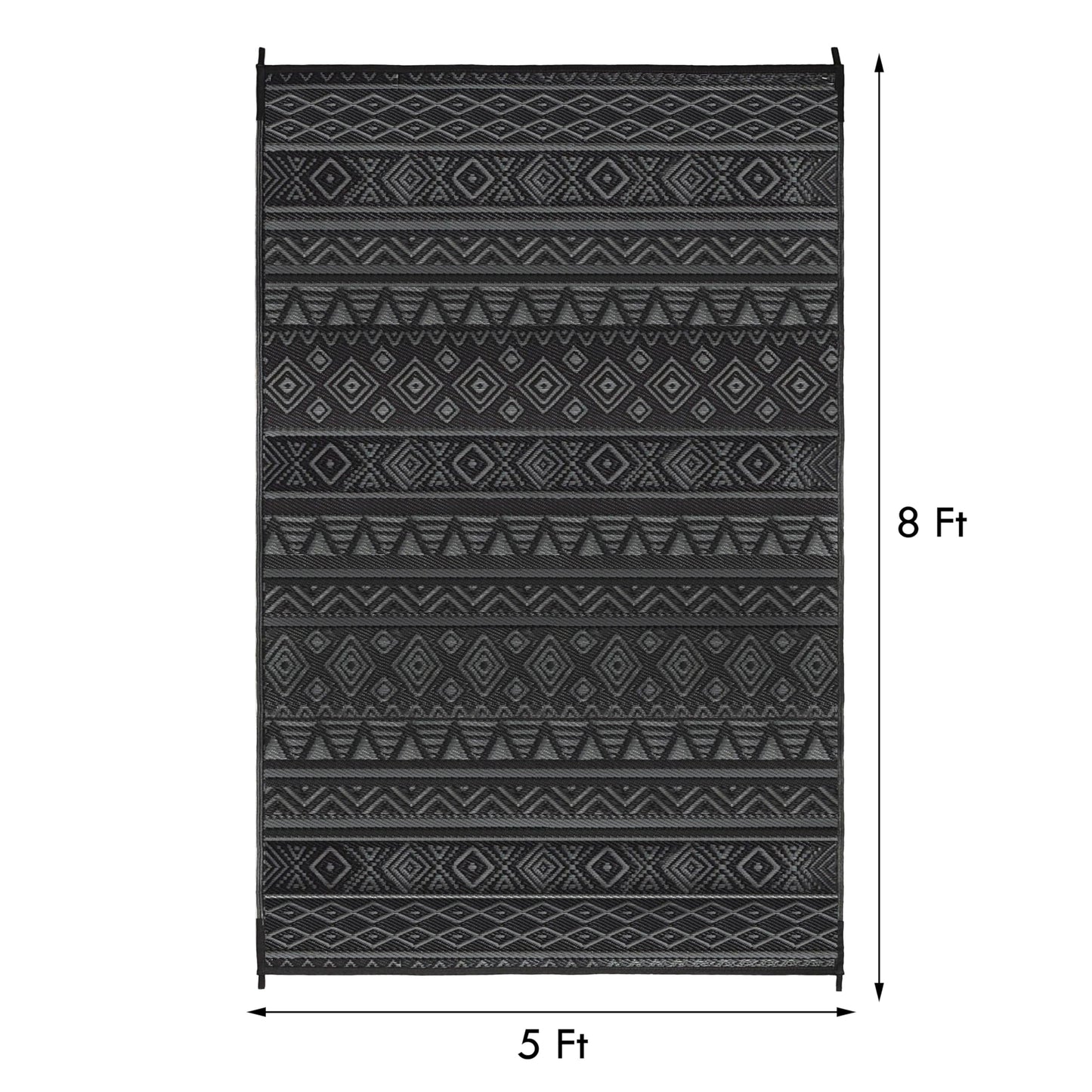 RURALITY Outdoor Rugs 5'x8' Waterproof for Patios Clearance,Plastic Straw Mats for Backyard,Porch,Deck,Balcony,RV,Black&Grey