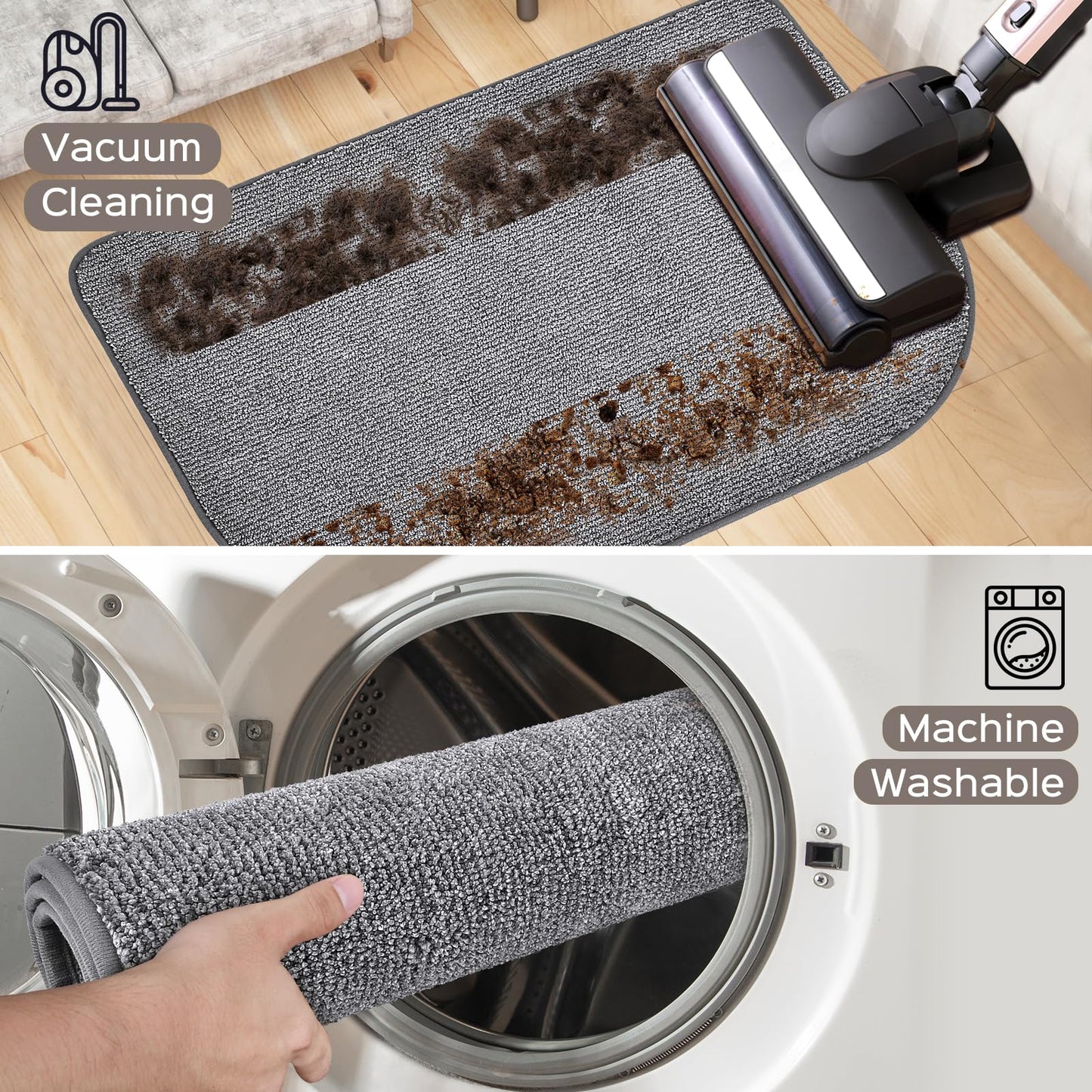 DOMUSTEX Washable Runner Rug 24" x 96" Rectangular, Non Slip Absorbent Indoor Entryway Rug for Floor, Laundry, Hallway, Bedroom (Roll Packing)
