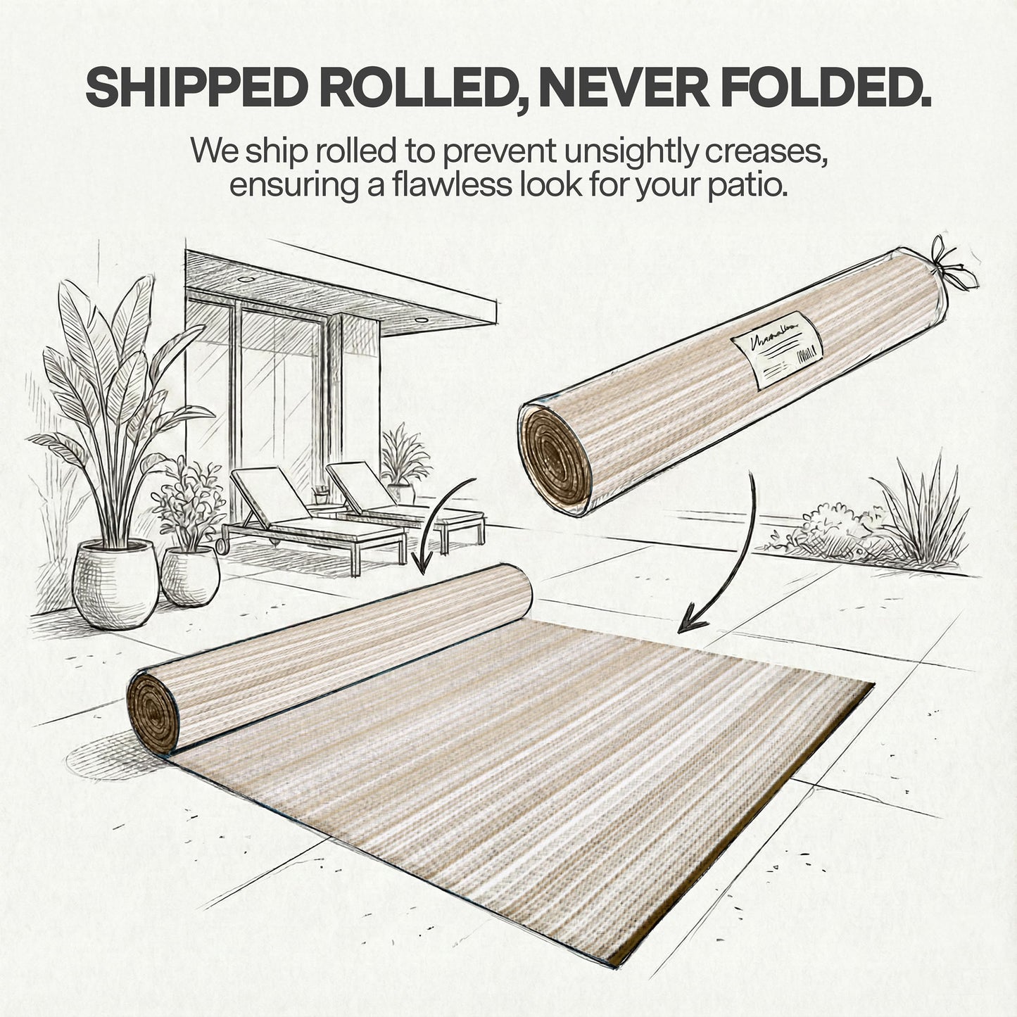 FH Home Outdoor Rug - Waterproof, Fade Resistant, Reversible - Premium Recycled Plastic - Striped - Patio, Deck, Porch, Balcony - Havana - Beige Crease Free - 5 x 8 ft