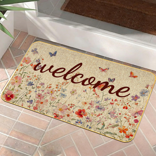 Xumuyin Spring Doormat Watercolor Flowers Door Mat Indoor Outdoor Non-Slip Welcome Mats Holiday Decorative for Farmhouse Winter Home Decor 17x29 Inch