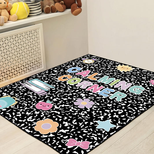 Maasechs 7x5 ft Calming Corner Classroom Rug Composition Notebook Classroom Schoolgirl Corner Items Rug Emotion Mental Health Soft Fluffy Carpet Floor Mat for Nursery Homeschool Playroom Elementary