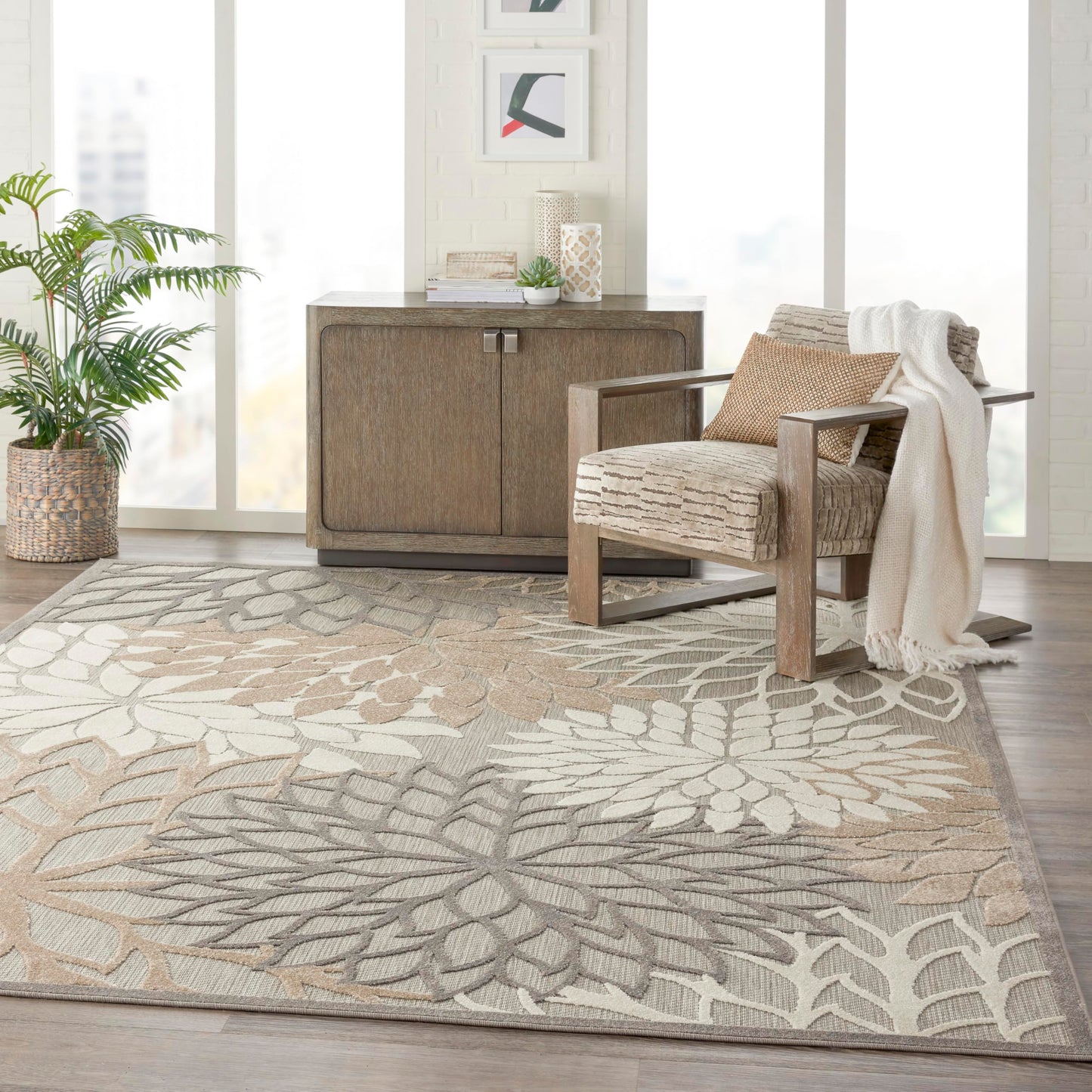 Nourison Home Aloha Natural 7'10" x 10'6" Area Rug - Easy Clean, Non Shedding, Bed Room, Living Room, Dining Room, Kitchen (8' x 11')