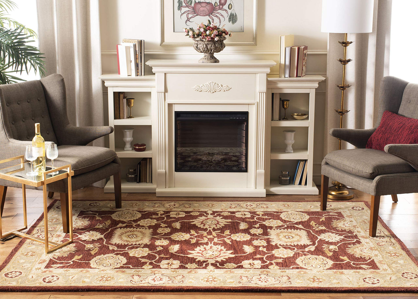 SAFAVIEH Anatolia Collection Accent Rug - 3' x 5', Red & Sage, Handmade Traditional Oriental Wool, Ideal for High Traffic Areas in Entryway, Living Room, Bedroom (AN556F)