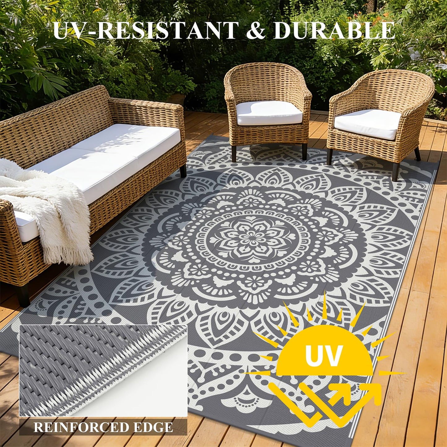 Bsmathom Waterproof Outdoor Rug 5'x8' Grey